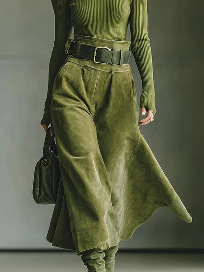 Women's 2PCS Patchwork Outfit Long Sleeve Slash Neck Top with Maxi Skirts Autumn Winter Fashion Elegant Streetwear for Holiday