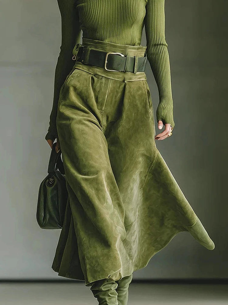 Women's 2PCS Patchwork Outfit Long Sleeve Slash Neck Top with Maxi Skirts Autumn Winter Fashion Elegant Streetwear for Holiday