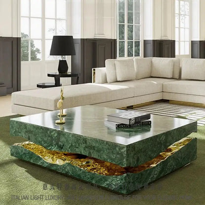 Italian Luxury Freeform Coffee Table w/ Metal Base -Designer Marble Top & Waterproof Surface for Villa Mansion Living Room Decor - Kimlud