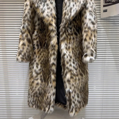 Luxury Long Faux Fur Coats Lapel Women Fur Coat Winter Warm Mink Coat New Leopard Eco-hair Hottie Long Casual Trench Coat Trend