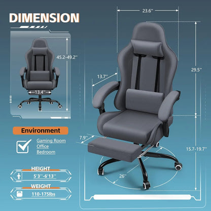 Gaming Chair Fabric with Massage Lumbar Support, Ergonomic Racing Video Game Chair with Adjustable Footrest and, Customized