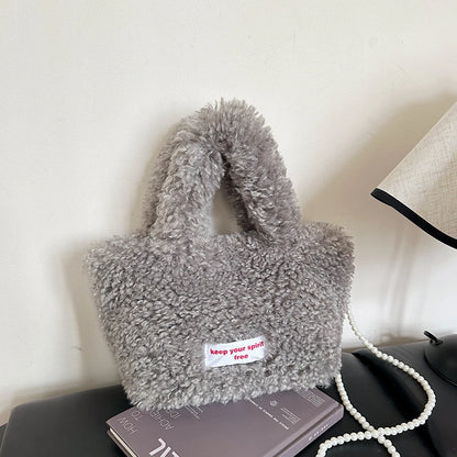 Korean Style Winter Bag Soft Fluffy Handbag Women's Bag Khaki Plush Crossbody Bag Versatile Bolsas Feminina Warm Lamb Wool Totes