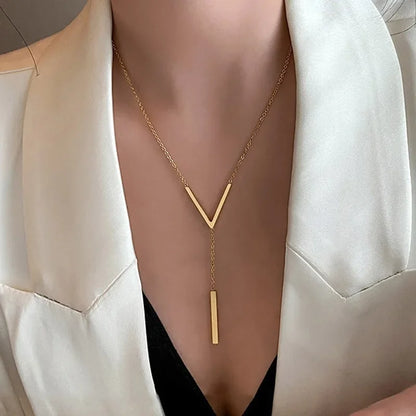 V-shaped Necklace Long Sexy Clavicle Neck Chain for Women Gold Pendant Tassels Girls Fashion Charms Wedding Party Jewelry Gifts