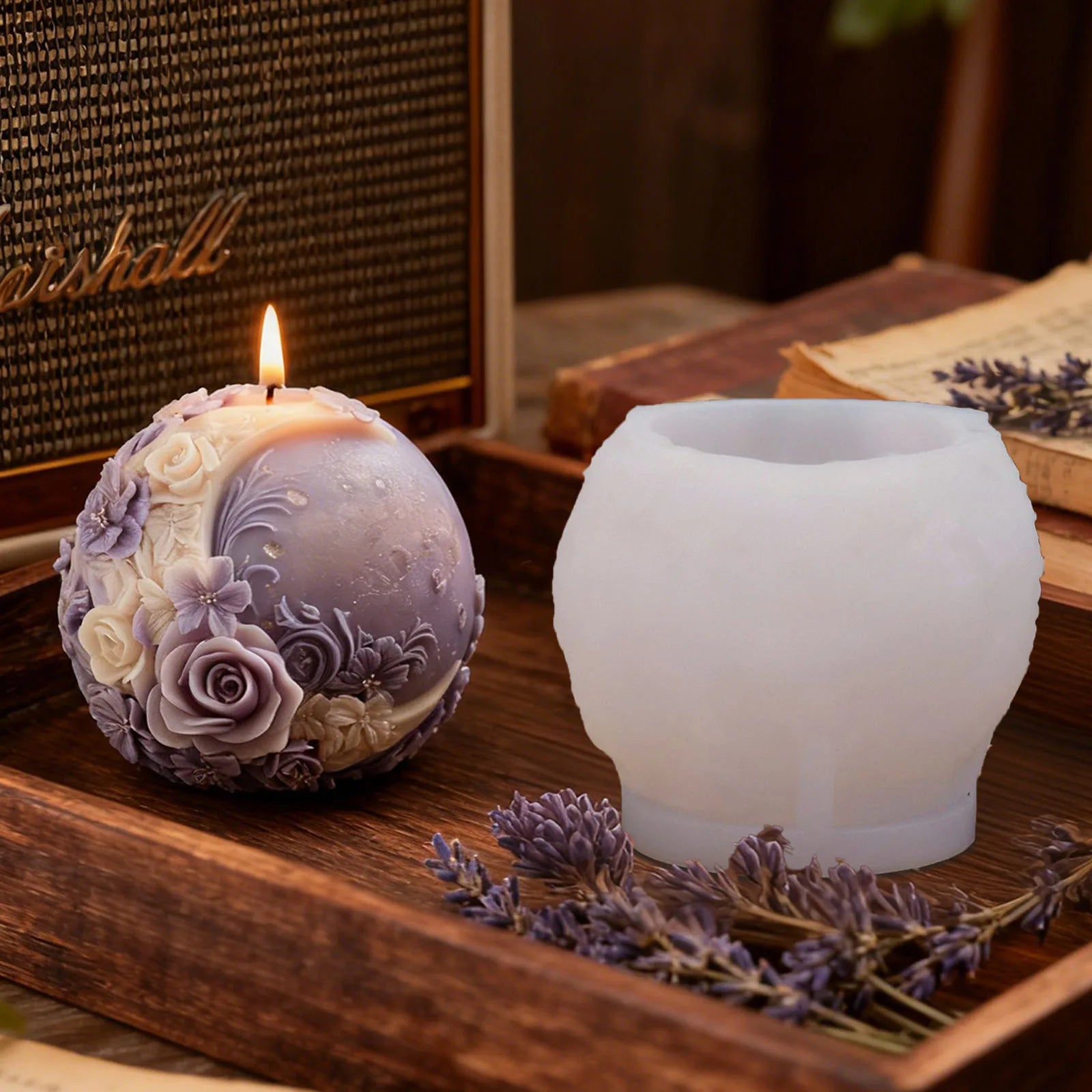 Floral Moon Ball Spherical Candle Silicone Mold 3D Flower Aromatherapys Soap Art Craft Plaster Making Mould Home Decor