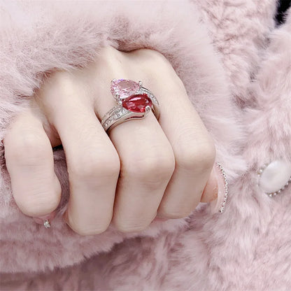 925 Sterling Silver Luxury Sparkling Zircon Pink Gemstone Ring for Ladies Party Adjustable Ring Reception Jewelry Gift