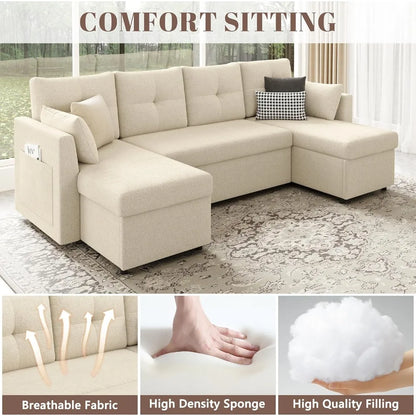 Oversized Sleeper Sofa Couch, 110 inch 2 in 1 Pullout Couch Bed with Double Storage Chaise, Sectional Sleeper Sofa Bed...