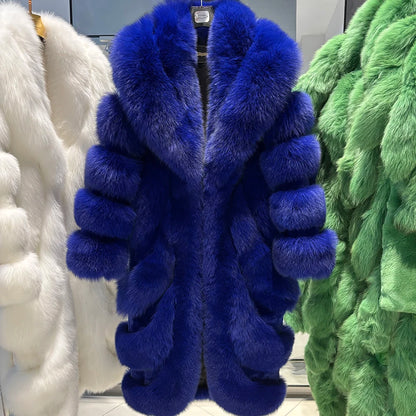 YOLOAgain Real Fox Fur Jacket For Women Luxury Natural Fox Fur Coat Winter Outerwear