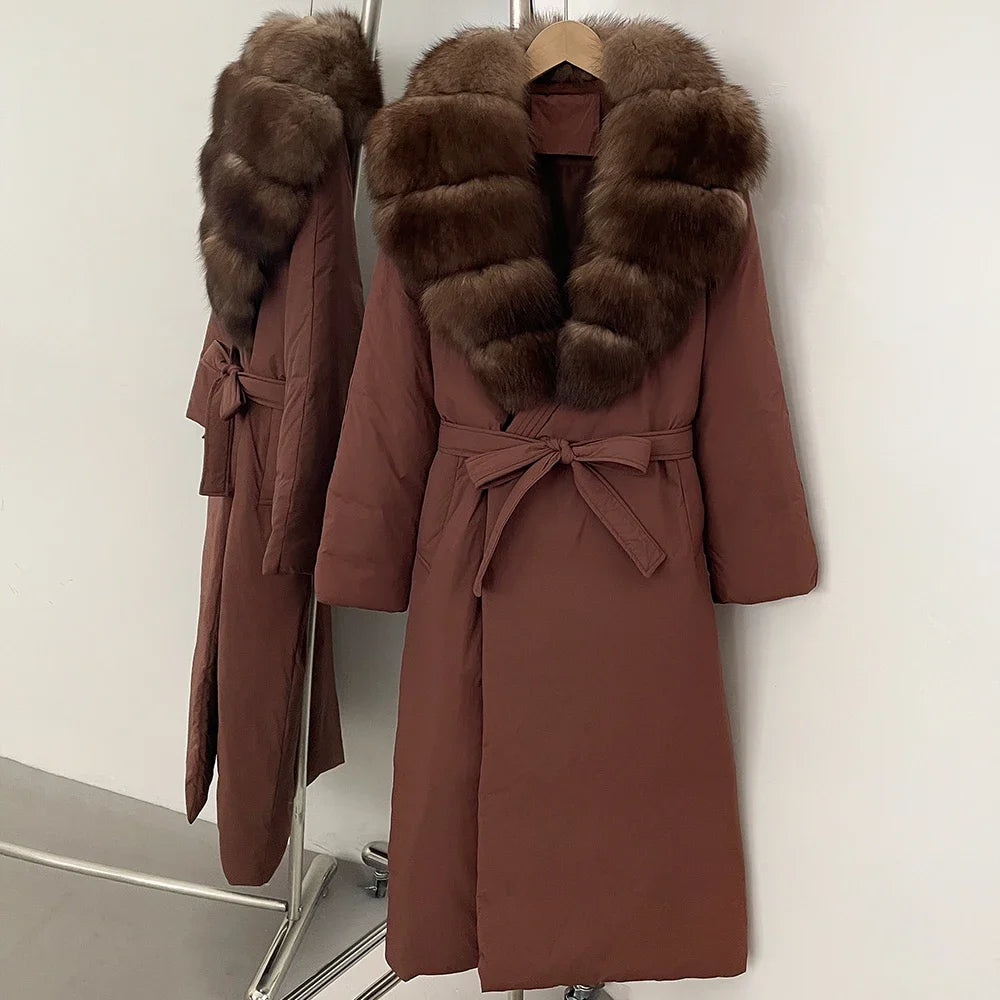 OFTBUY Long Puffer coat Real Fox Fur White Duck Down Coat New Winter Women Collar Fluffy  Jacket Female Thick Warm Reality Fur