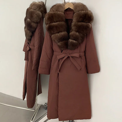 OFTBUY Long Puffer coat Real Fox Fur White Duck Down Coat New Winter Women Collar Fluffy  Jacket Female Thick Warm Reality Fur