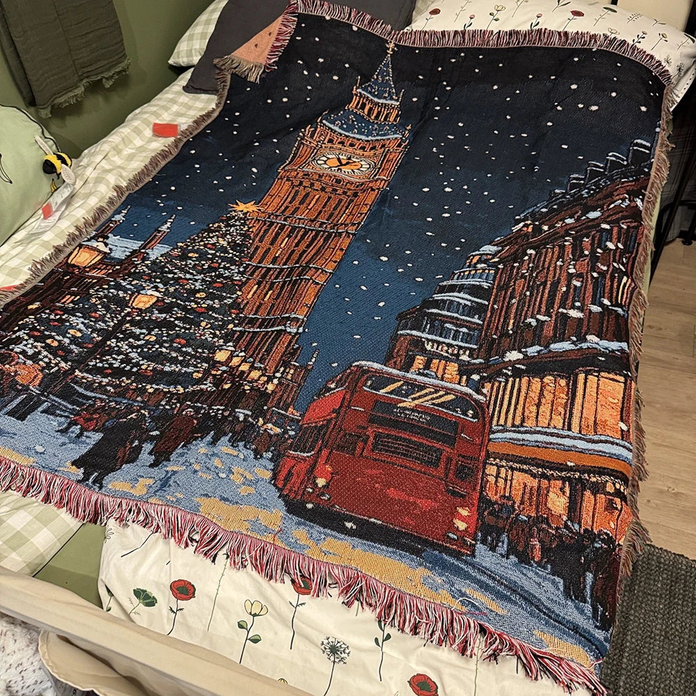 Retro Village Sofa Blanket Cotton Thread Throw Christmas Living Room Leisure Sofa Cover Winter Knitted New Years Gifts Blankets