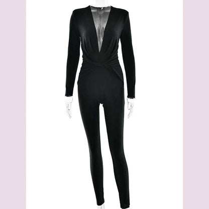 Sexy black satin bodycon jumpsuit women pants summer one pieces romper jumpsuit woman elegant long sleeve jumpsuits club outfits