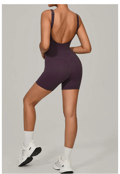 Women's Sports Suit Adjustable Shoulder Strap Jumpsuit One Piece Halter Sleeveless Bodysuit Short Jumpsuits Push Up Sportswear