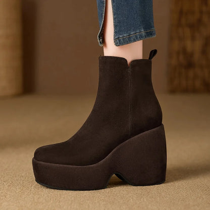 Brand Women Wedges Boots Suede Platform Women Ankle Boots High Quality Walking Comfy Woman Shoes New Sexy High Heels Bootie