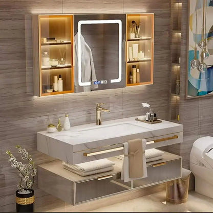 Modern Slate Bathroom Cabinet with Smart Mirror Ceramic Double Washbasin Bathroom Vanity Cabinets Under Sink Bathroom Furniture - Kimlud