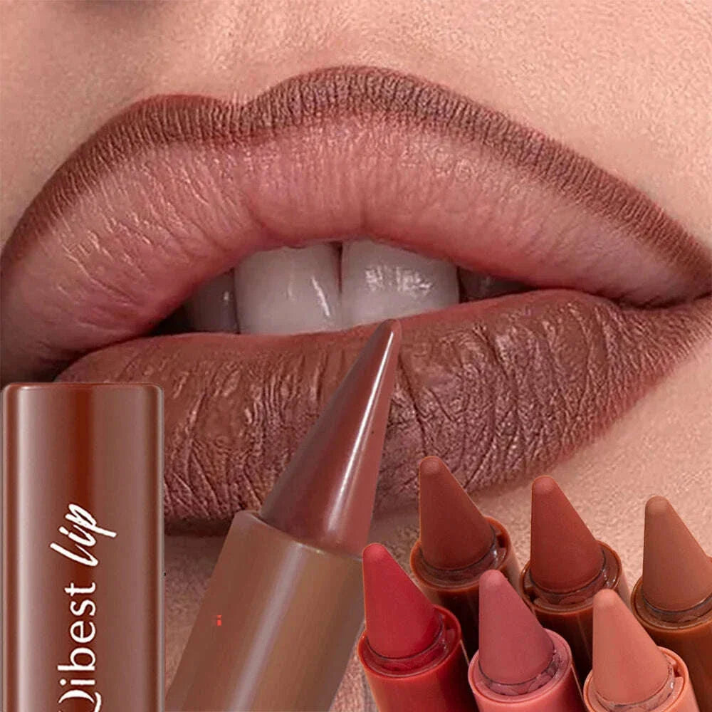 Tapered Lip Liner Pencil Set Lasting Matte Velvet Lip Contour Stick Waterproof Easy Color Lipstick Non Stick Cup Makeup Pen1/6Pc