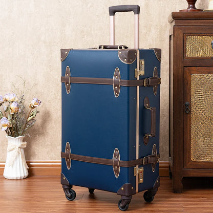 Classic Retro Suitcase 20/24/26inch PP+PC Travel Suitcase Large Capacity Handmade Leather Suitcase Travel Set with Makeup Case