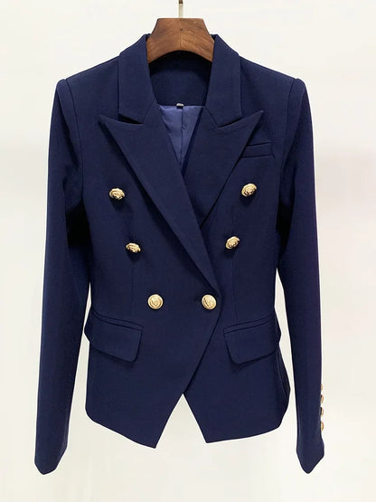 Pink Blazer Women TOP QUALITY Coat 2025 White Slim Blazer Jacket Female Double Breasted Metal Lion Buttons Women Blazers Tops