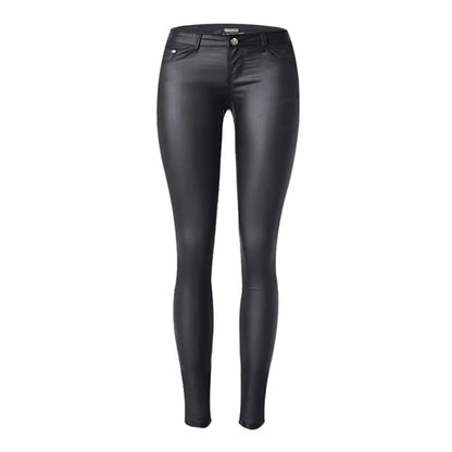 Women Skinny Leggings PU Leather Pencil Pant Ankle Split Side Latex Faux Leather Bodycon Sexy Trousers Soft Female Trouser