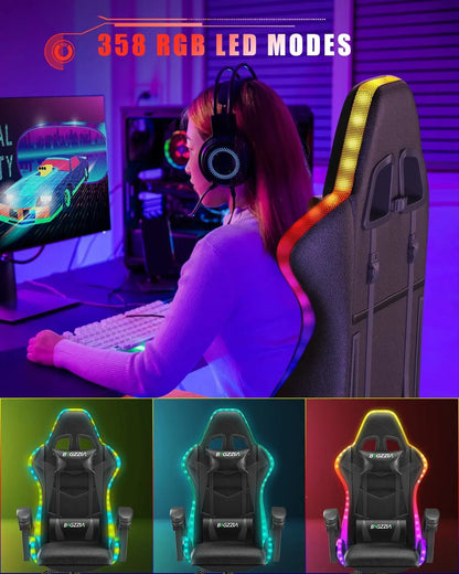 Gaming Chair with RGB LED Lights, High Back Ergonomic Computer Gamer Chair