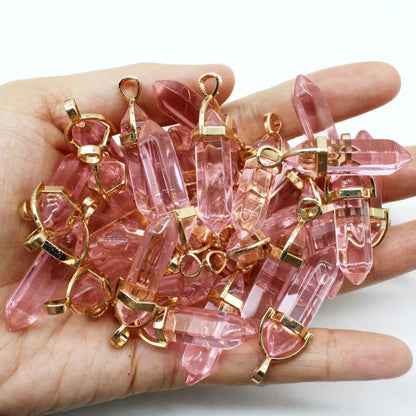 New Fashion Glass Colorfull Pillar Point Charm Pendants for Jewelry Pendants Making 24pcs/lot Wholesale Free Shipping