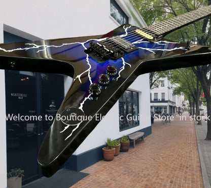 Deep blue 6-string electric guitar, tiger-patterned soundboard, rosewood fingerboard, good sound quality, gift guitarra...