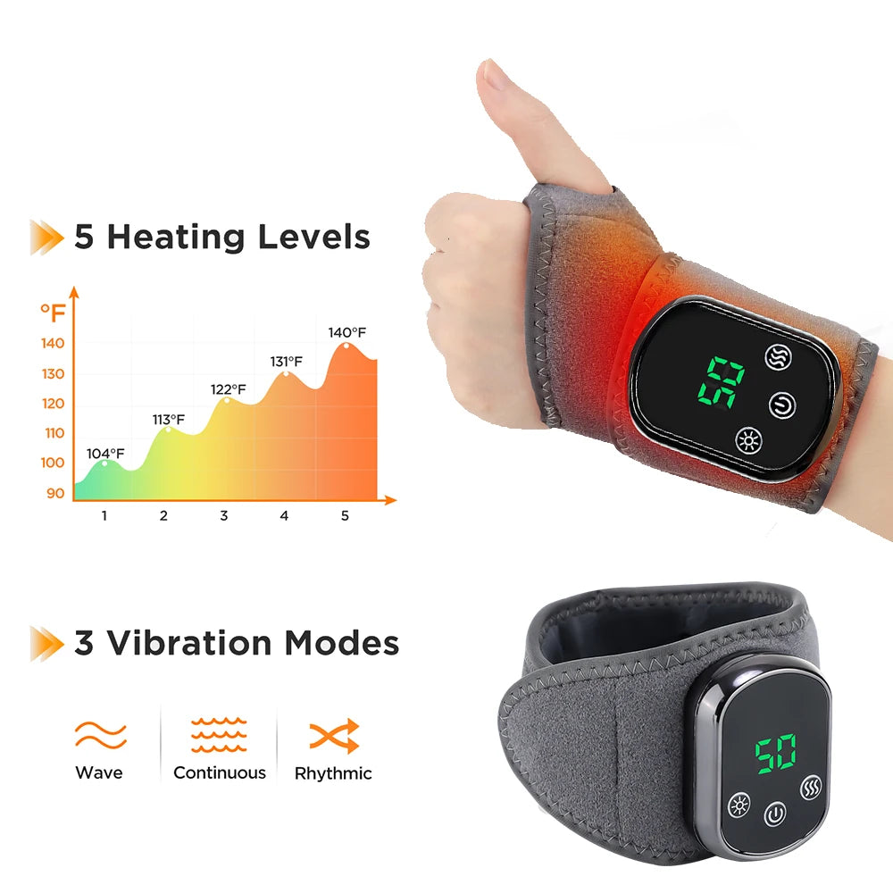 Electric Heating Wrist Massager Hot Compress Vibration Wrist/Ankle Brace Hand Wrist Guard Heating Pad Rechargeable Wristband