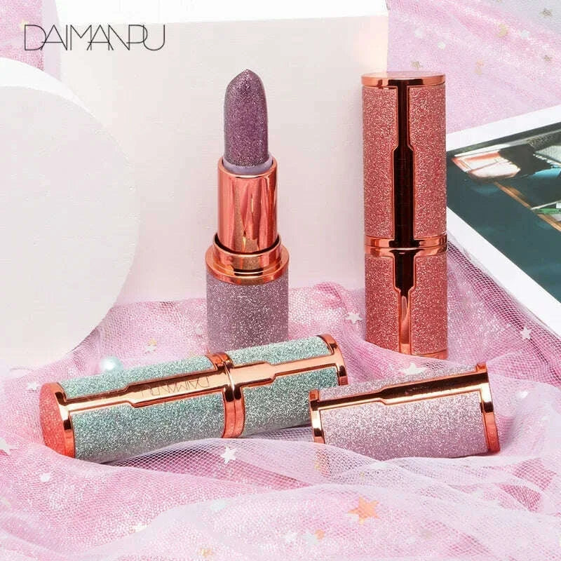 Glitter Lipstick Temperature Color Changing Long Lasting Lip Tint Waterproof Red Pink Sexy Lips Cosmetics Makeup