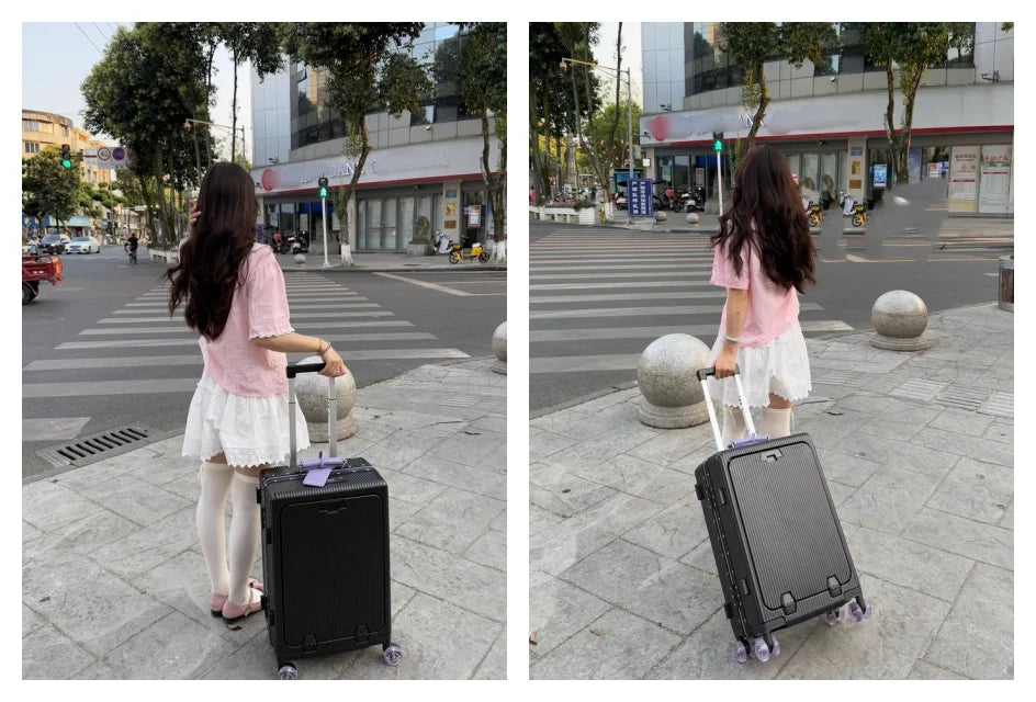 Front Opening Suitcase Aluminum Frame 20" Carry-on Trolley Case Bag with Colorful Silent Wheel USB Charging Plug Rolling Luggage - Kimlud