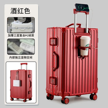 New Multifunction Suitcase with USB Charging Aluminum Frame +PC Suitcase Trip Cabin Male and Female Carrier 28/30-inch