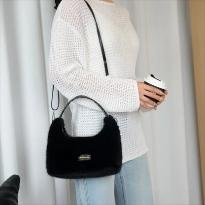 Luxury Faux Fur Ladies Shoulder Bag Soft Fluffy Female Crossbody Bag Solid Color Large Capacity Plush Tote Bag