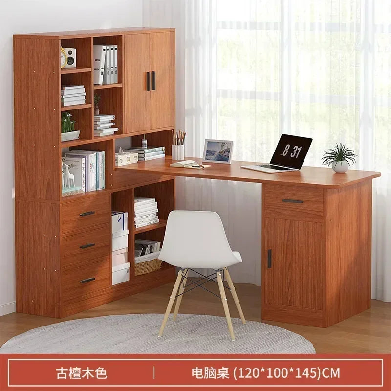 Computer Desk Bookshelf Integrated Shelves Drawers Large Laptop Home Bedroom Student Study Writing Desk Simple Office Table - Kimlud