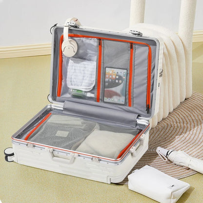 Aluminum Framed Front Open Suitcase Carry-on Bag Wide Handle Luggage Multifunctional 20/28-inch Impact Resistant Travel Bag