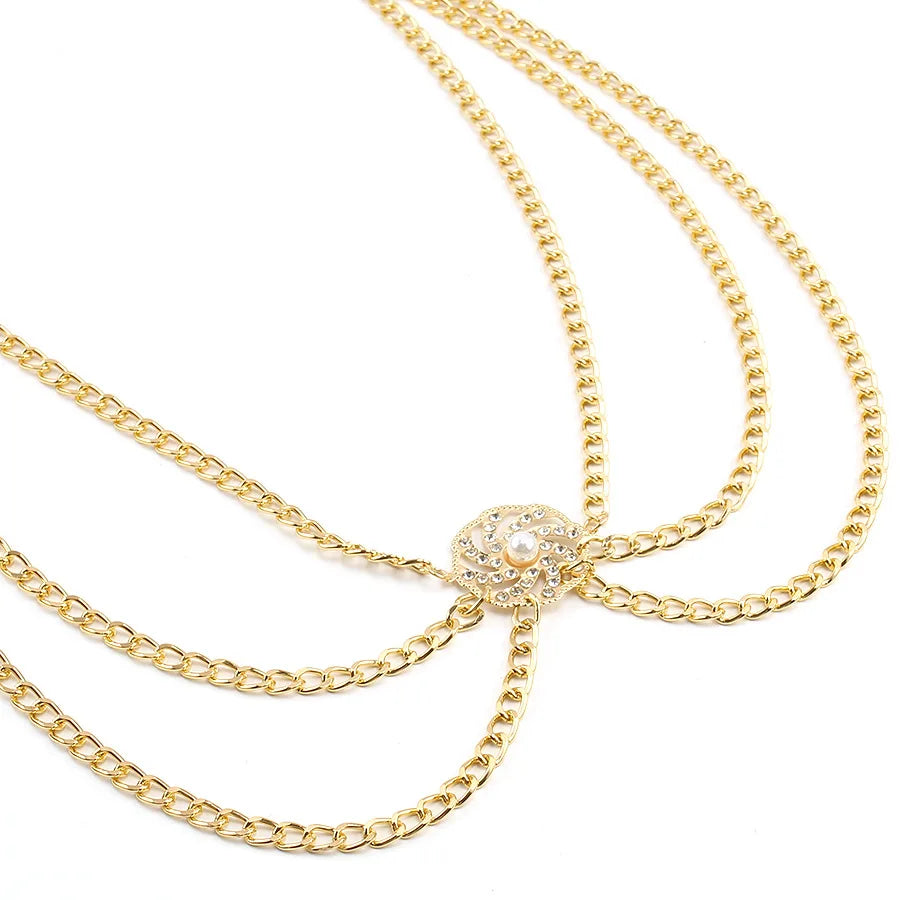 versatile multi-layer disc inlaid with diamond pearl waist chain new style tunic decorative metal belt for women - Kimlud