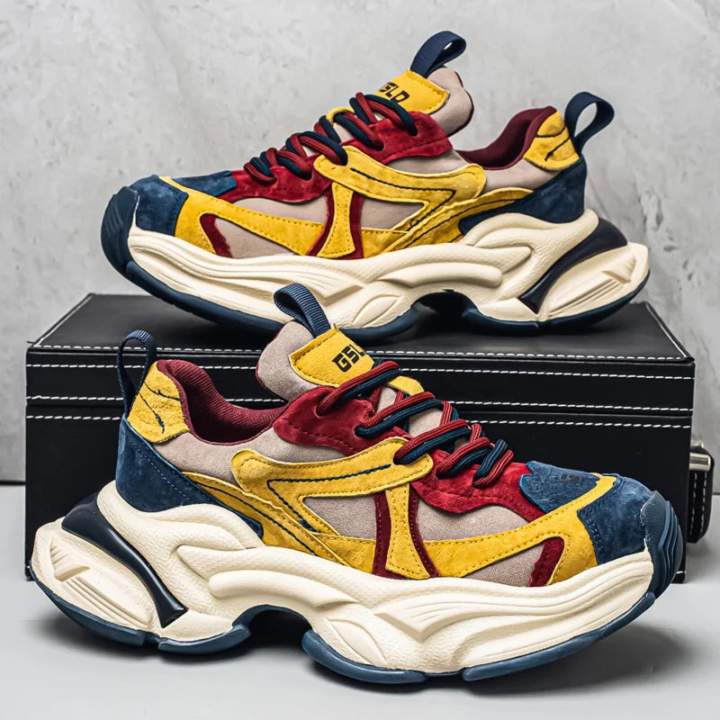 Lacing up Men's and Women's Couple Sport Shoes 2025 Thick Sole Luxury Design Casual Retro Dirty Casual Sneakers Breathable Upper - Kimlud