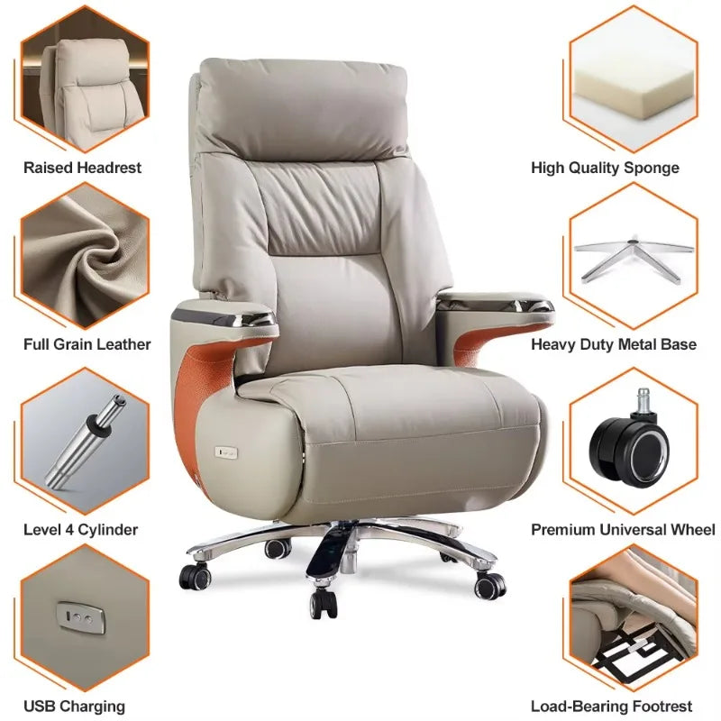 Contemporary Executive Recliner Chair Luxury Black Synthetic Leather Office Furniture Massage Feature for Boss Office Workers - Kimlud