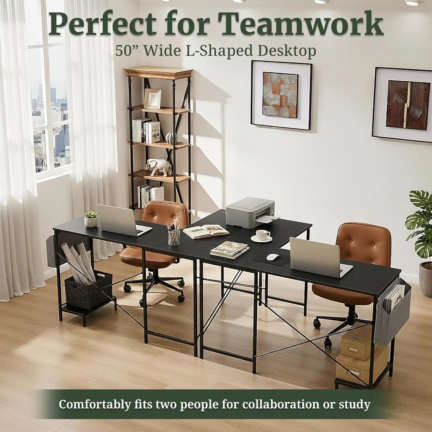 50-Inch Reversible L-Shaped Computer Desk with CPU Stand & Storage Bag, Sturdy Metal Frame for Home Office Gaming