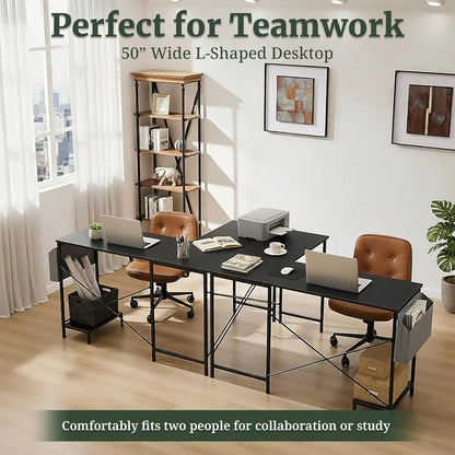 50-Inch Reversible L-Shaped Computer Desk with CPU Stand & Storage Bag, Sturdy Metal Frame for Home Office Gaming