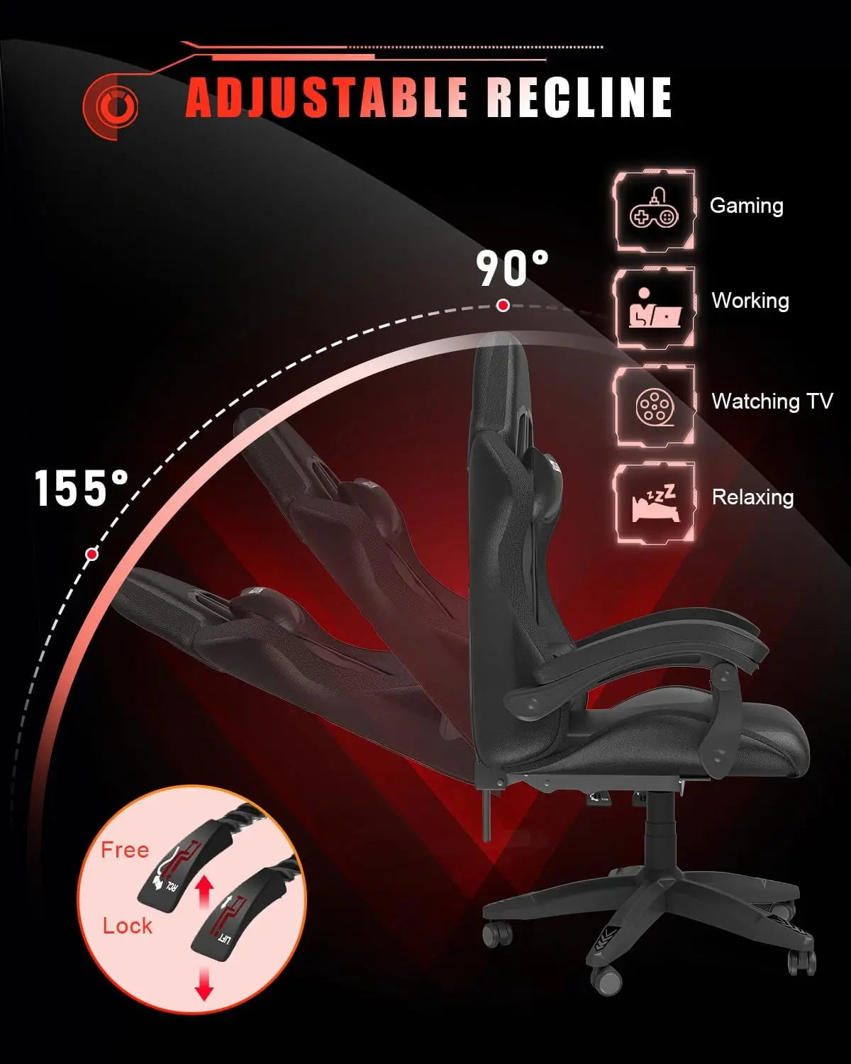 Gaming Chair with RGB LED Lights, High Back Ergonomic Computer Gamer Chair