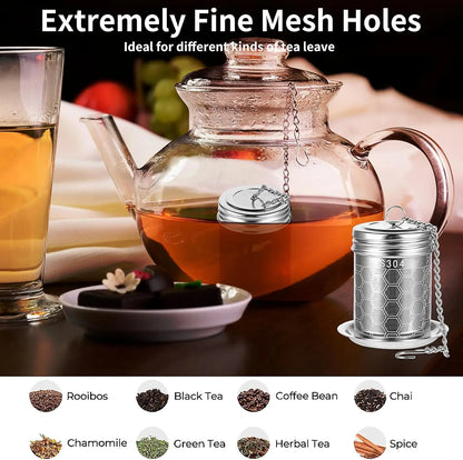 304 Stainless Steel Tea Strainers Set: Extra Fine Mesh Tea Infuser for Loose Leaf Tea - Updated Slim Threaded Lid for Black Tea