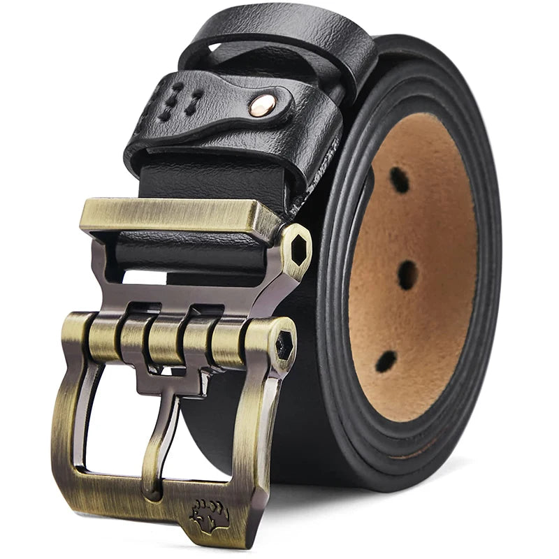 BISON DENIM Luxury Designer Belt for Men Retro Cow Spilt Genuine Leather Pin Buckle Waist Strap For Jeans High Quality Male Belt