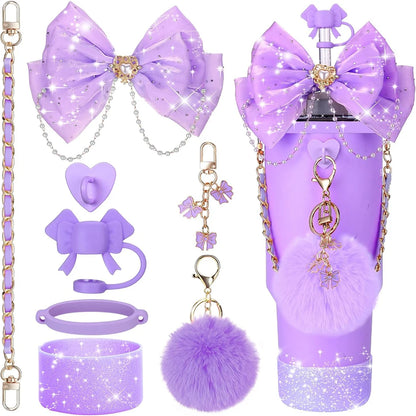 Cup Accessories for Stanley 30oz 40oz Tumbler Straw Topper Cover Water Bottle Handle Strap Cup Boot Bow Decorate Charm Chain