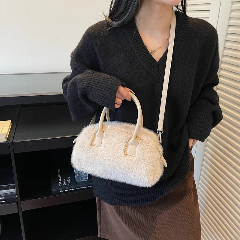 2025 Latest Winter Warm Soft Plush Top-handle Bags For Women All-match Designer Purses And Handbag Luxury Shoulder Crossbody Bag