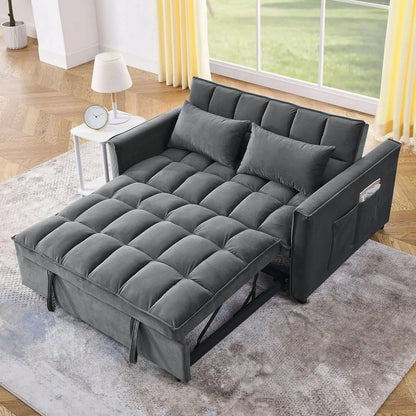 3-in-1 Convertible Sleeper Sofa Bed Adjustable Velvet Pull Out Loveseat Side Pocket Living Room Black Customized |...