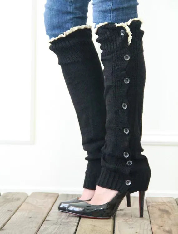 Women's Leg Guards Autumn and Winter New Lace Lace Buttons Warm Long Jk Stacking Socks Cover Boot Cover
