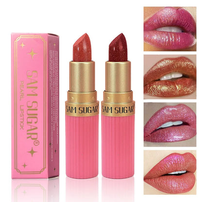 Diamond Shiny Velvet Matte Lipstick Glitter Shimmer Pearlescent Sexy Red Lip Tint Non-Stick Lip Stick High Pigment Lips Cosmetic