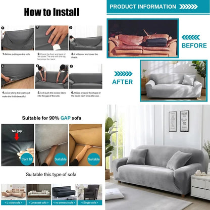 Velvet Sofa Cover Elastic Thick L Shaped Corner Sofa Slipcover for Living Room 1/2/3/4 Seater Stretch Cover for Couch Armchair - Kimlud