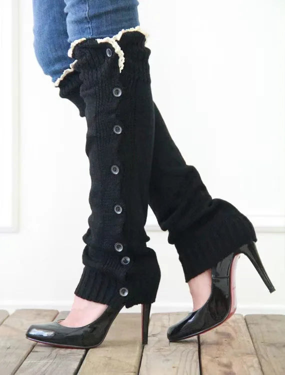 Women's Leg Guards Autumn and Winter New Lace Lace Buttons Warm Long Jk Stacking Socks Cover Boot Cover