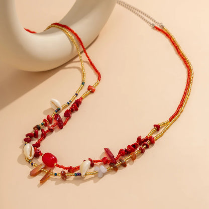 Ingemark 2Pcs/Set Boho Red Crystal Seed Beads Waist Chain for Women Summer Beach Bikini Stone Conch Belly Belt Sexy Body Jewelry - Kimlud