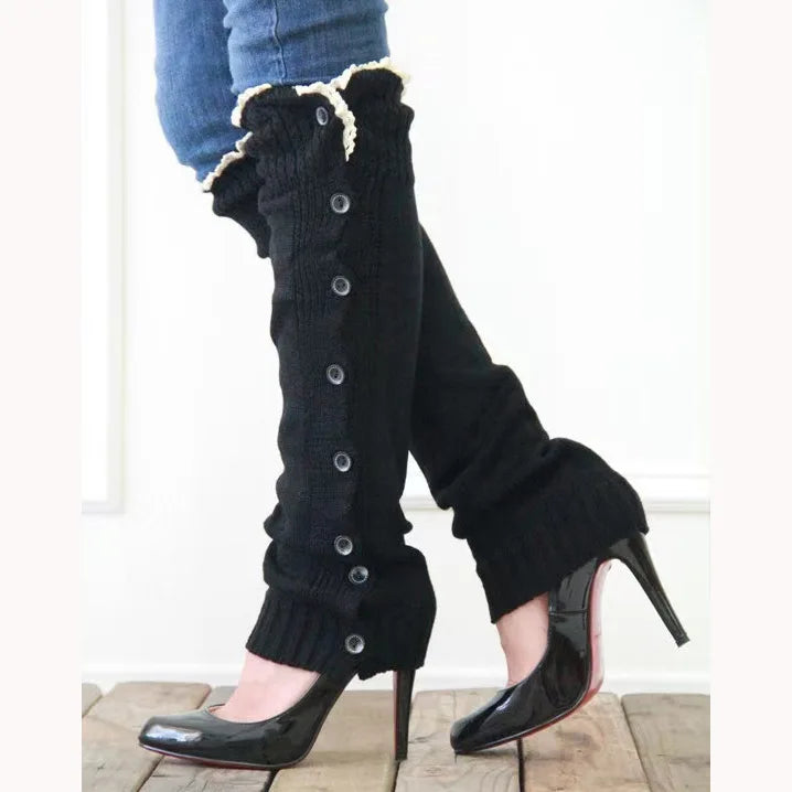 Women's Leg Guards Autumn and Winter New Lace Lace Buttons Warm Long Jk Stacking Socks Cover Boot Cover