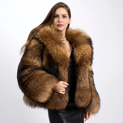 Genuine Raccoon Fur Coat With Hood Women's Winter Jacket Real Full Skin Raccoon Fur Jacket High Quality Natural Fur Jacket